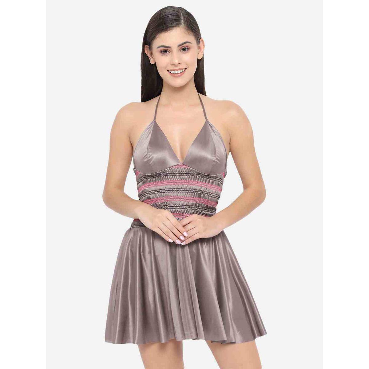 KLAMOTTEN Shirred Halter Neck Satin Babydoll-women-clothing-lingerie-babydollsandbodysuits-image-2