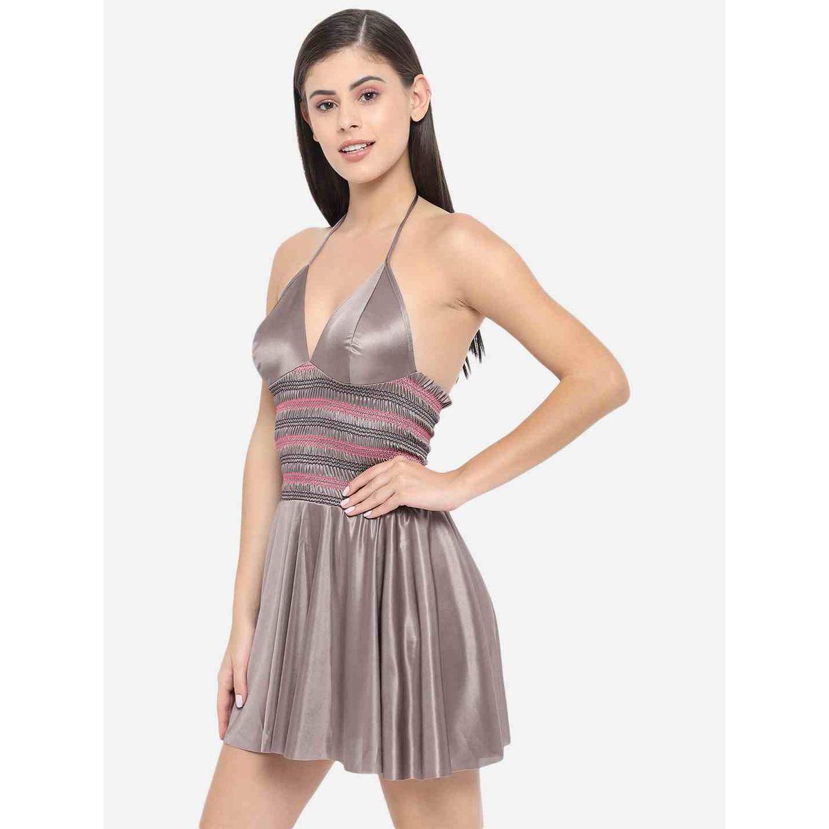 KLAMOTTEN Shirred Halter Neck Satin Babydoll-women-clothing-lingerie-babydollsandbodysuits-image-3