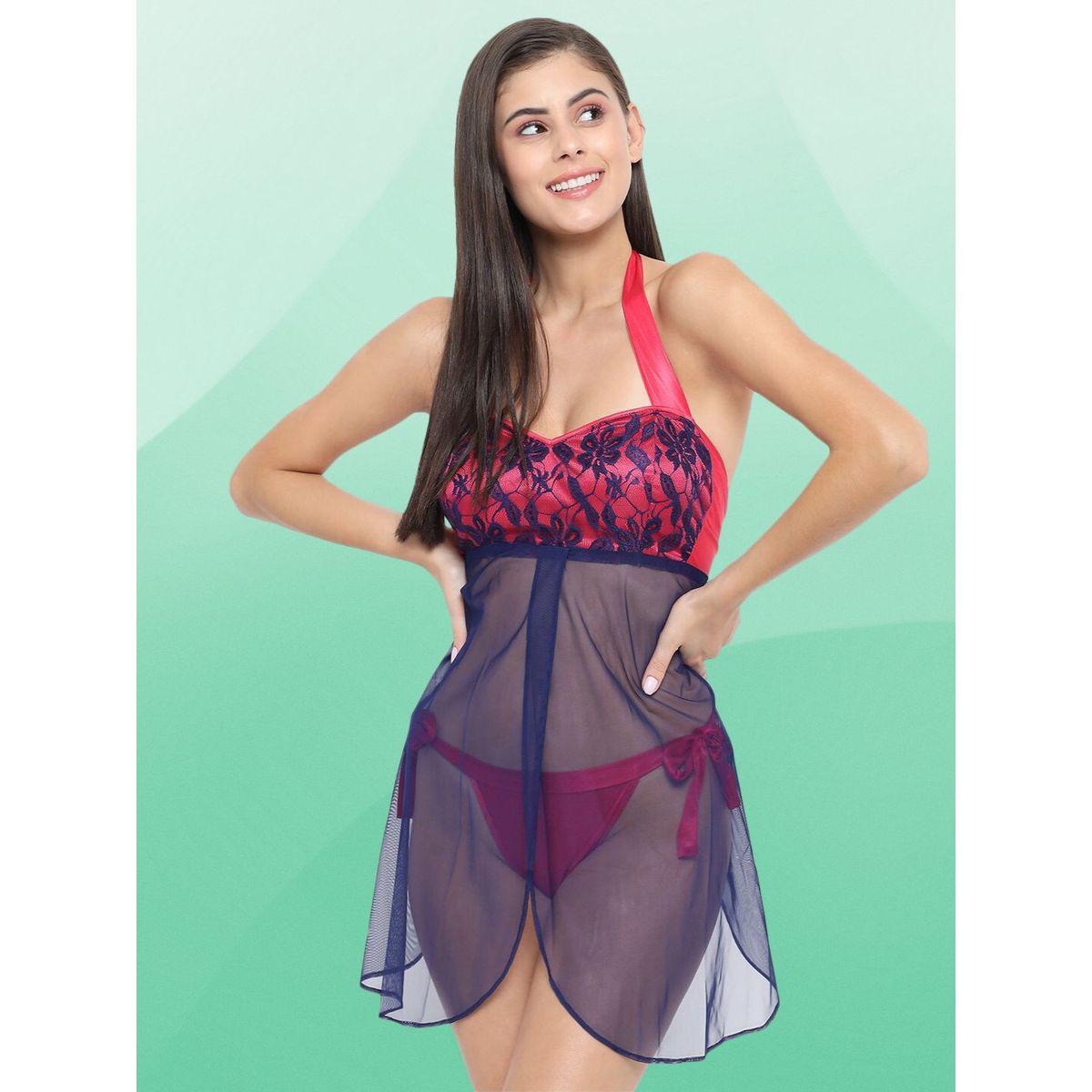 KLAMOTTEN Lace Halter Neck Asymmetric Hem Babydoll-women-clothing-lingerie-babydollsandbodysuits-image-1