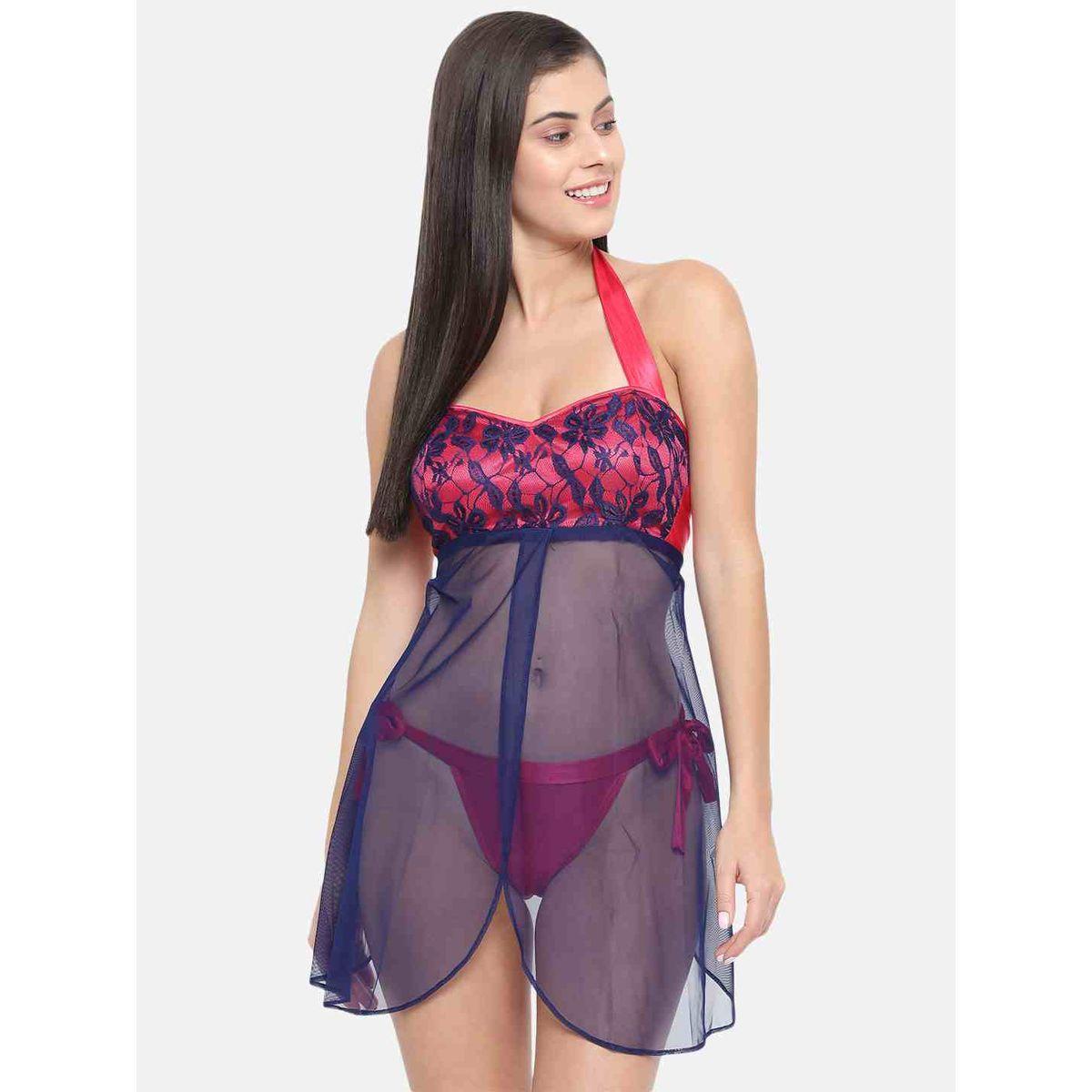 KLAMOTTEN Lace Halter Neck Asymmetric Hem Babydoll-women-clothing-lingerie-babydollsandbodysuits-image-4