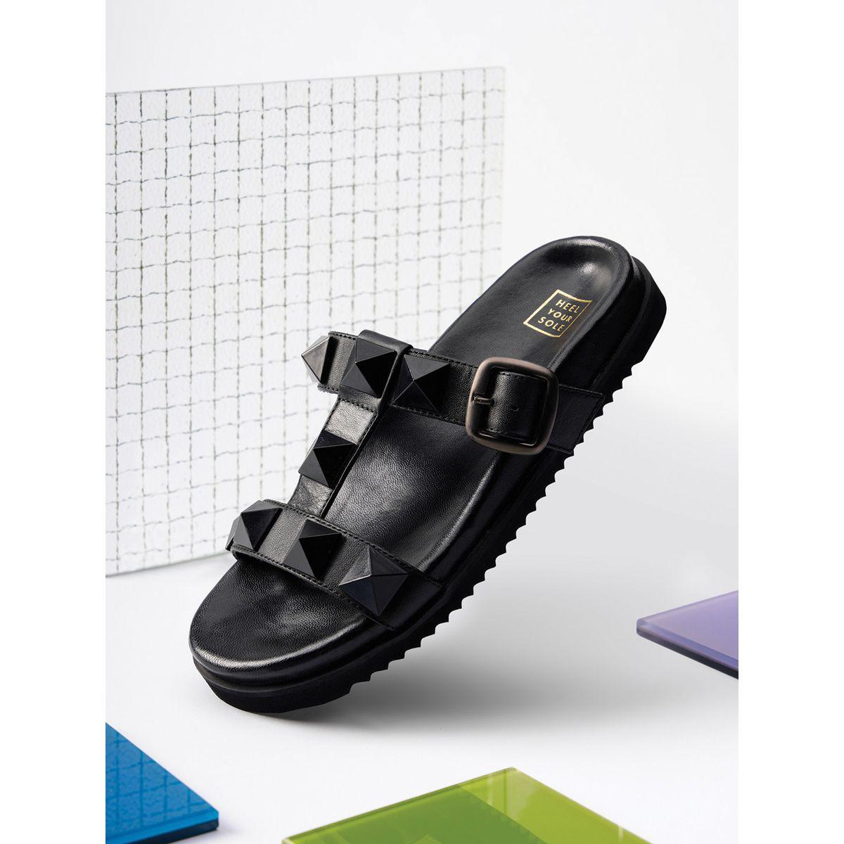 Heel Your Sole X Styli Pyramid Studded Slides with Buckle Detail-women-shoes-flipflopsandslides-image-1