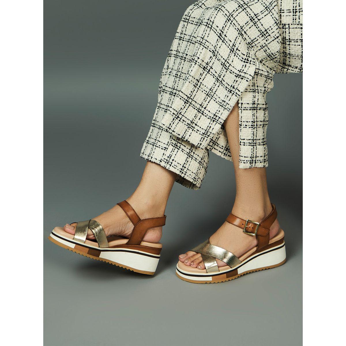 Heel Your Sole X Styli Metallic Criss Cross Strap Wedge Heel Sandals-women-shoes-heels-image-1