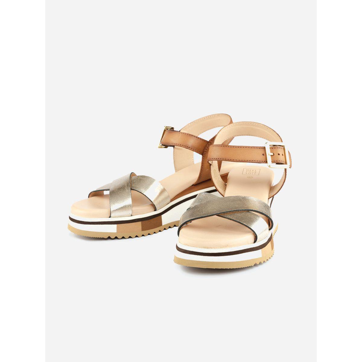 Heel Your Sole X Styli Metallic Criss Cross Strap Wedge Heel Sandals-women-shoes-heels-image-3