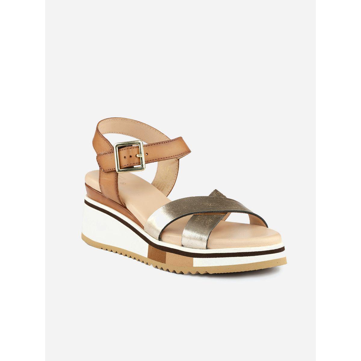 Heel Your Sole X Styli Metallic Criss Cross Strap Wedge Heel Sandals-women-shoes-heels-image-4