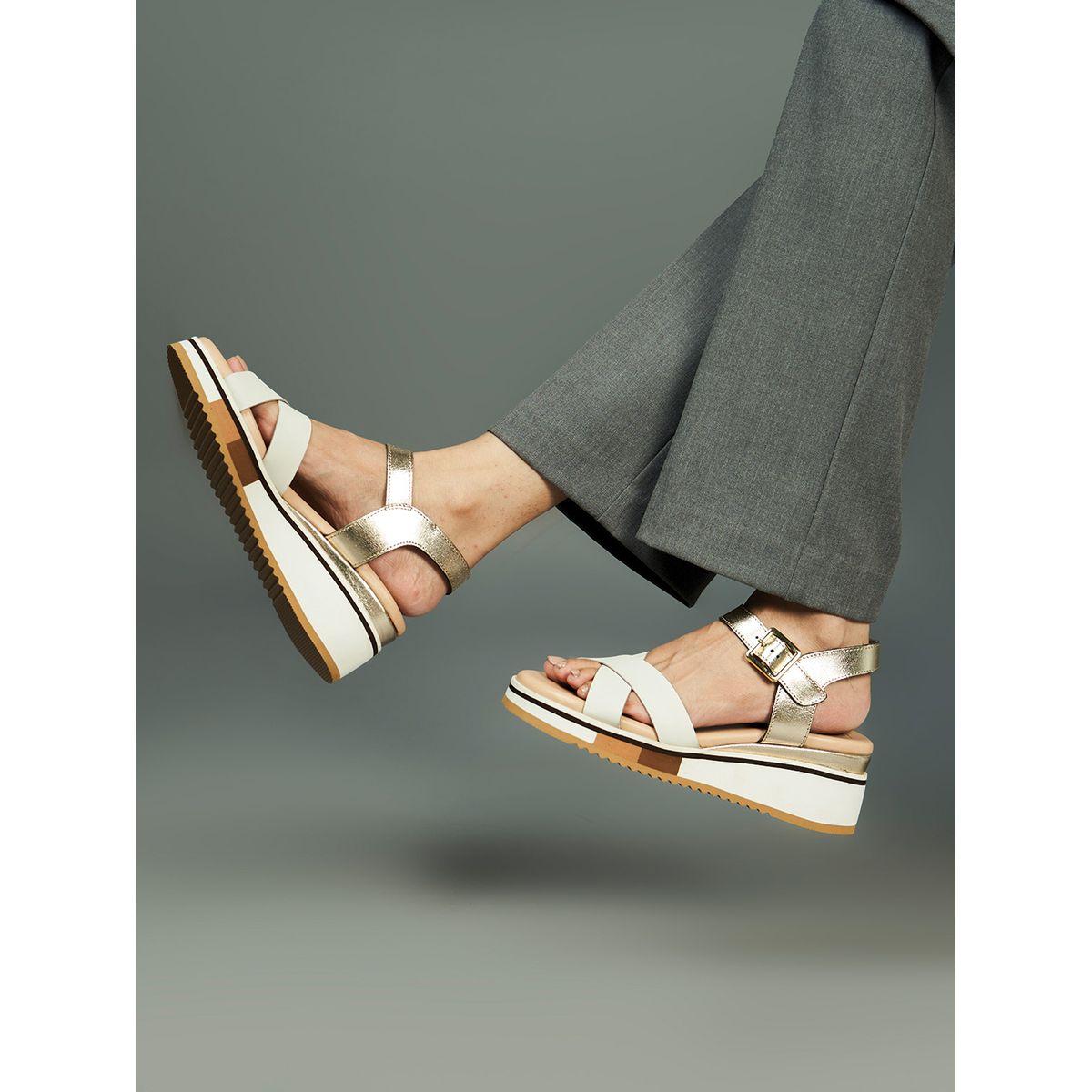 Heel Your Sole X Styli Metallic Criss Cross Strap Wedge Heel Sandals-women-shoes-heels-image-1