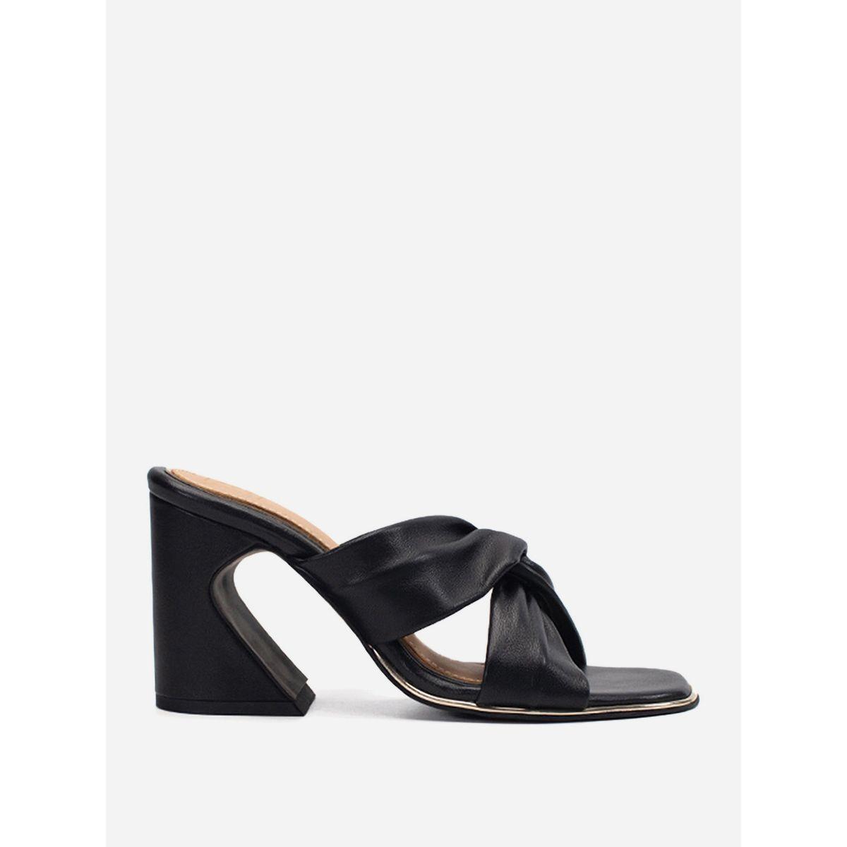 Heel Your Sole X Styli Women Black Criss Cross Leather Block Heel Sandals-women-shoes-heels-image-1