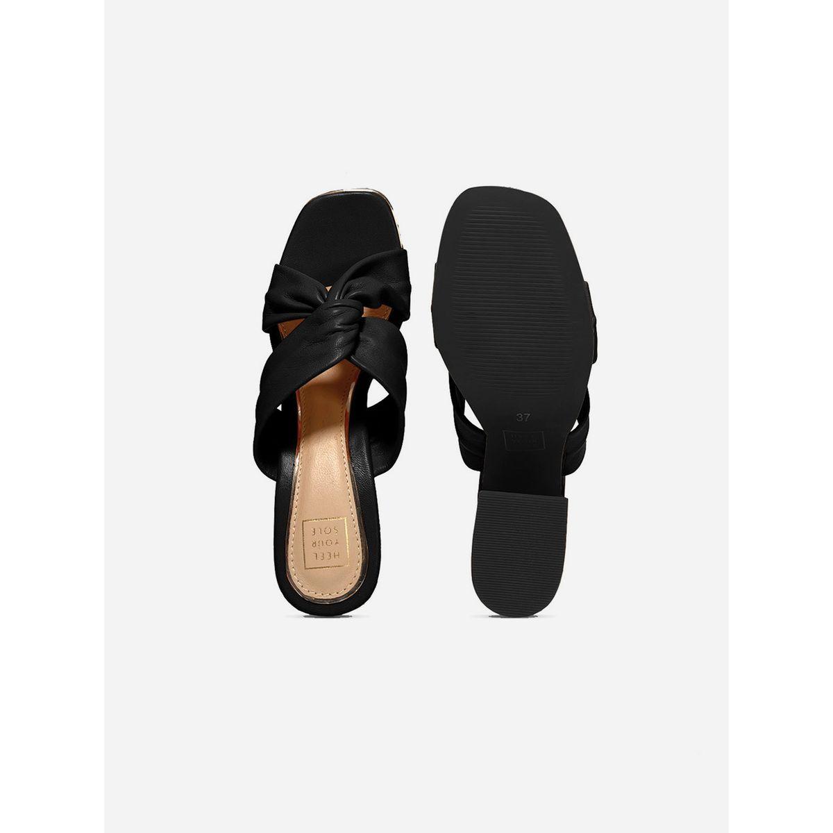 Heel Your Sole X Styli Women Black Criss Cross Leather Block Heel Sandals-women-shoes-heels-image-5