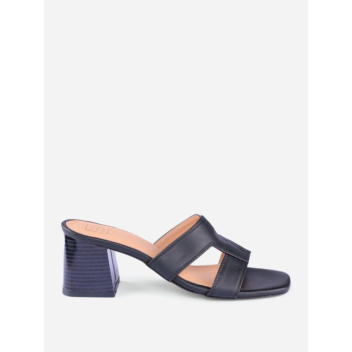 Heel Your Sole X Styli Women Black Plain Leather Block Heel Sandals-women-shoes-heels-image-1