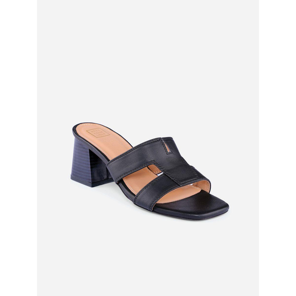 Heel Your Sole X Styli Women Black Plain Leather Block Heel Sandals-women-shoes-heels-image-3