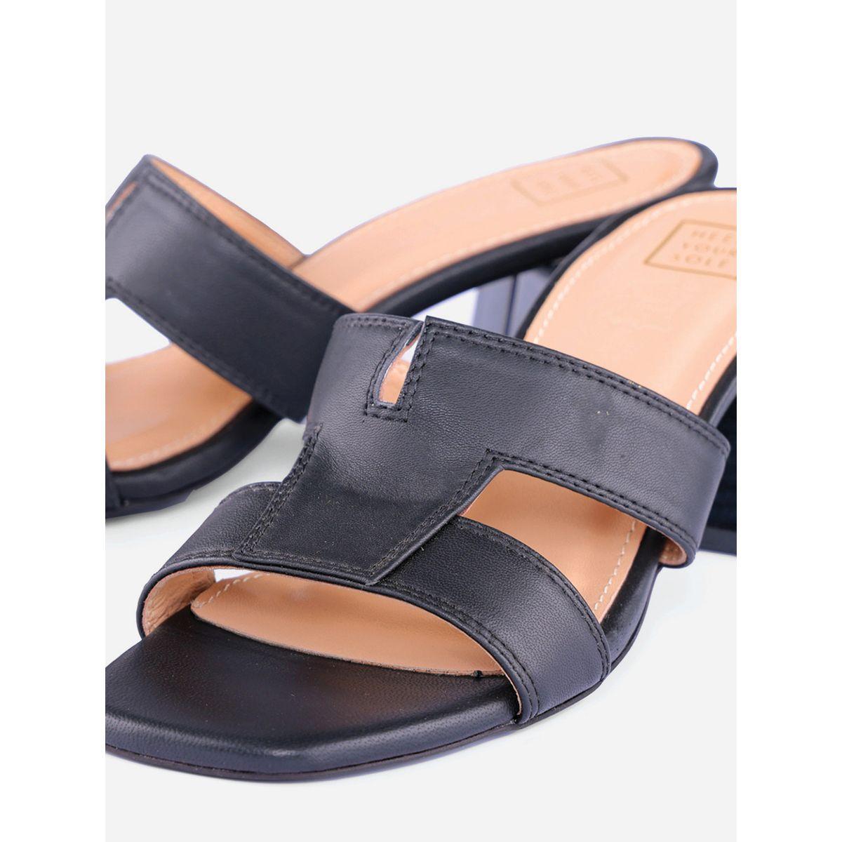 Heel Your Sole X Styli Women Black Plain Leather Block Heel Sandals-women-shoes-heels-image-4