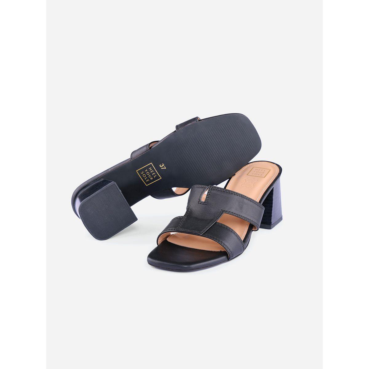 Heel Your Sole X Styli Women Black Plain Leather Block Heel Sandals-women-shoes-heels-image-6