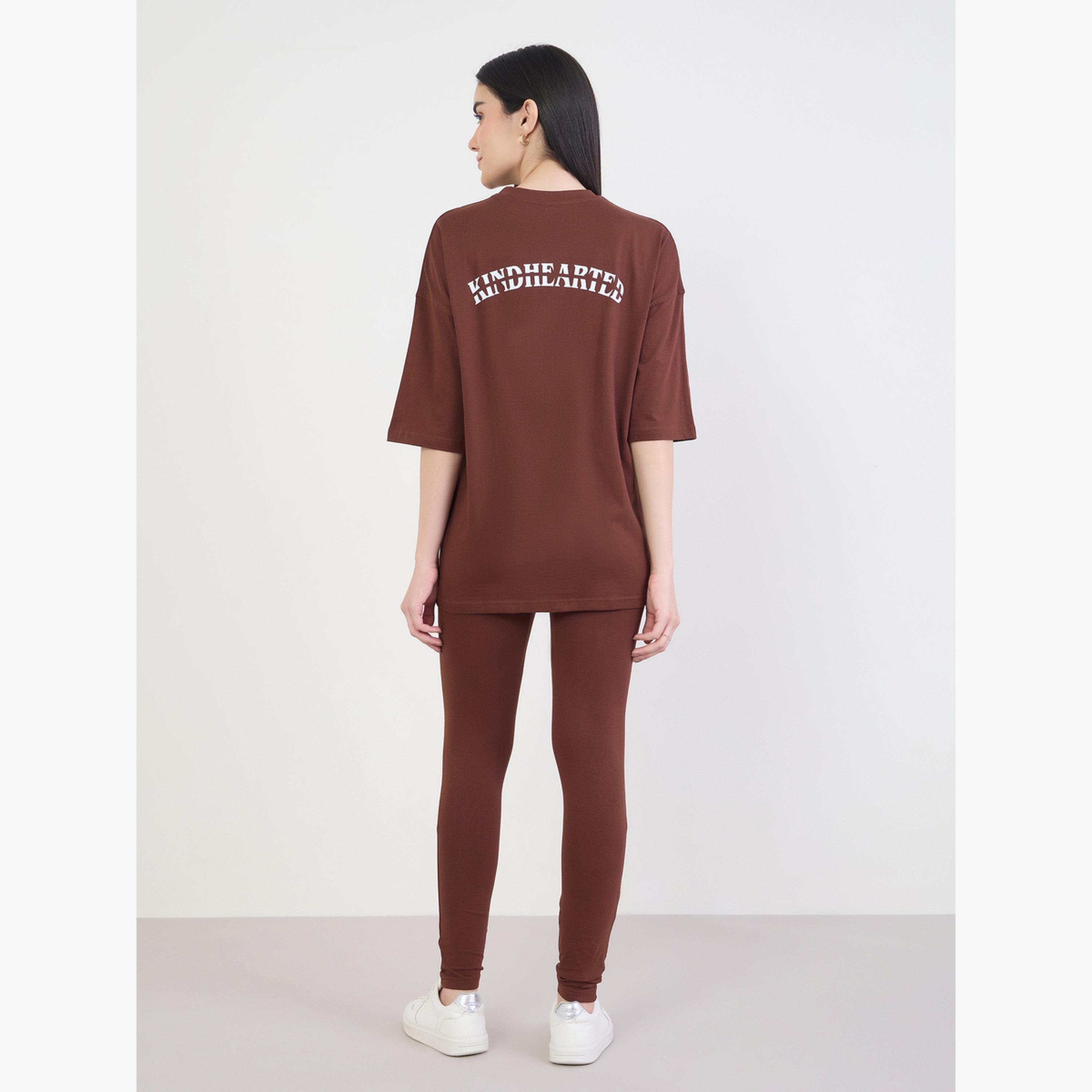 Styli Women Brown Oversized T-Shirt and Leggings Co-Ords-women-clothing-coordsets-image-3