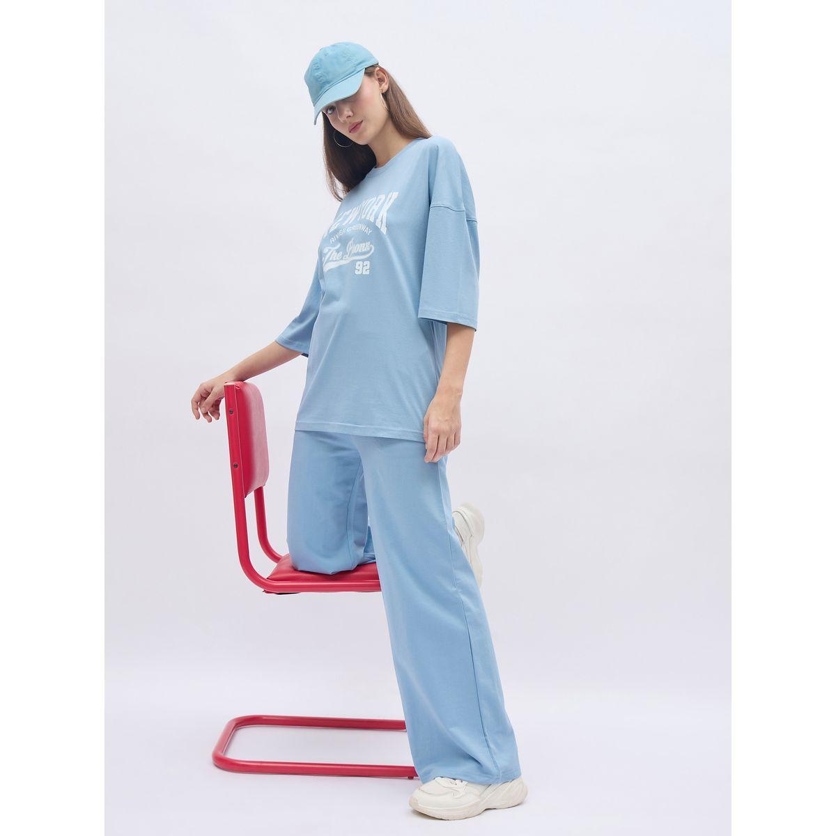 Styli Blue NY Print Oversized T-Shirt and Wide Leg Joggers Co-Ords-women-clothing-coordsets-image-6