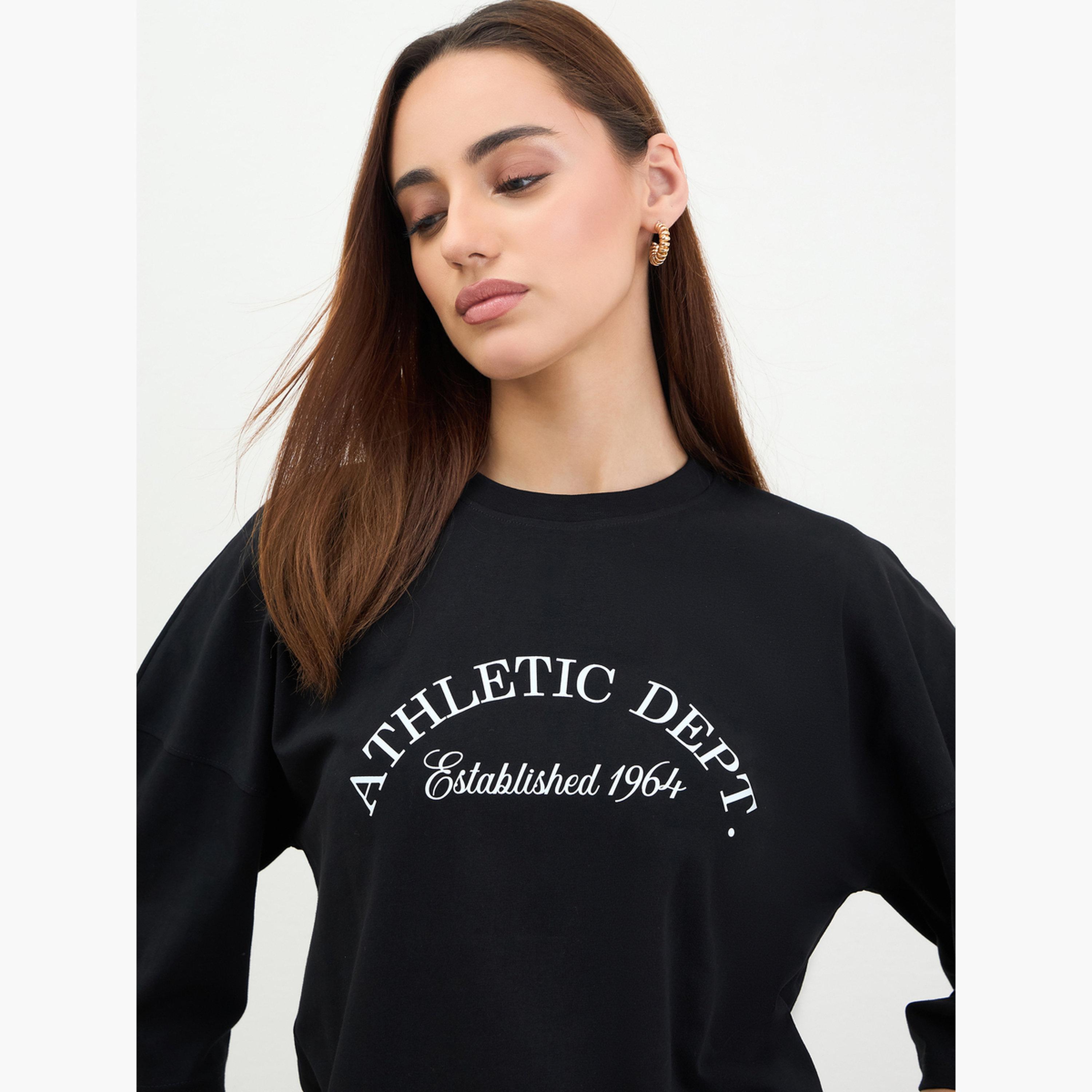 Styli Black Oversized Graphic Print Top and Joggers Co-Ords-women-clothing-coordsets-image-4