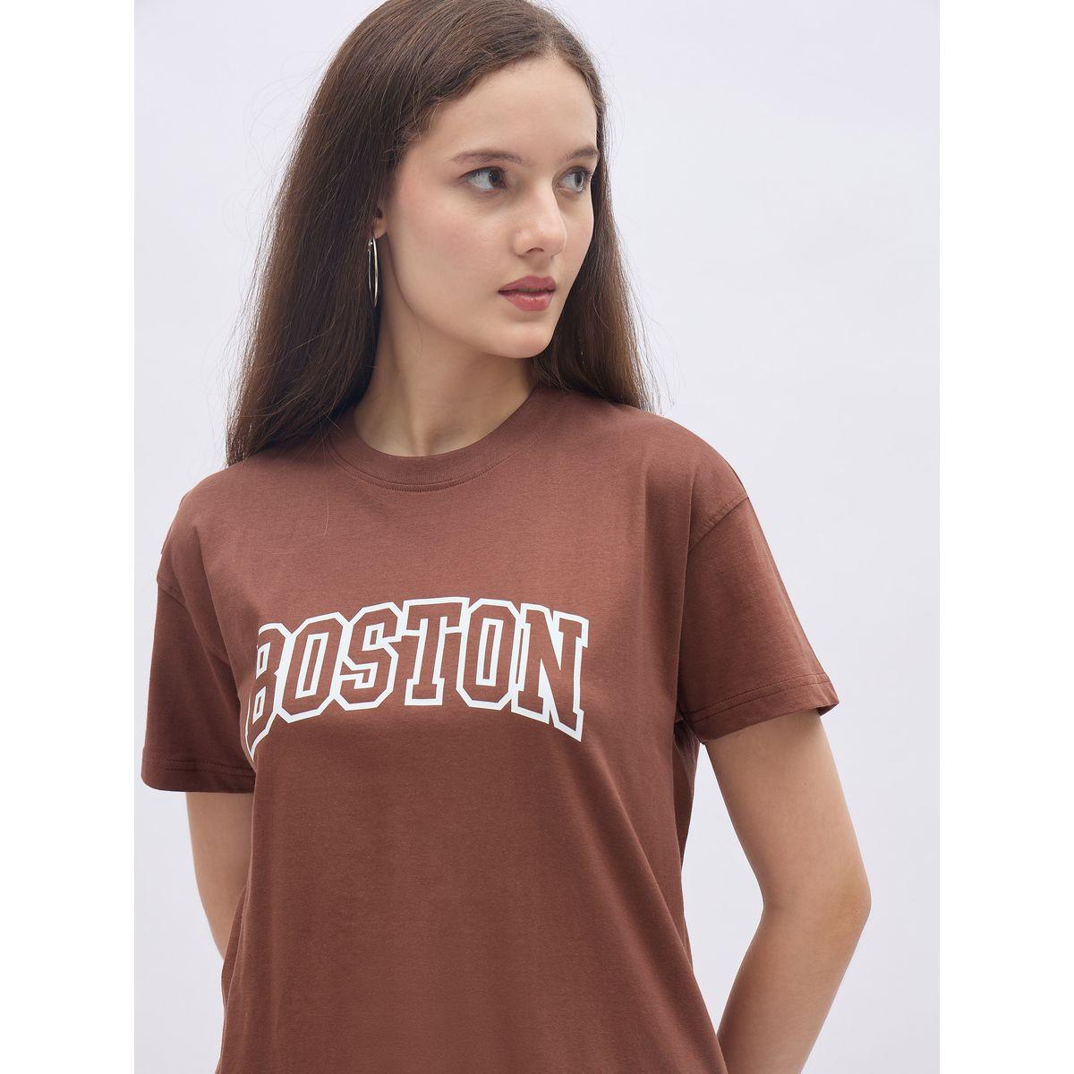 Styli Brown Graphic Boxy T-Shirt and Wide Leg Joggers Co-Ords-women-clothing-coordsets-image-4