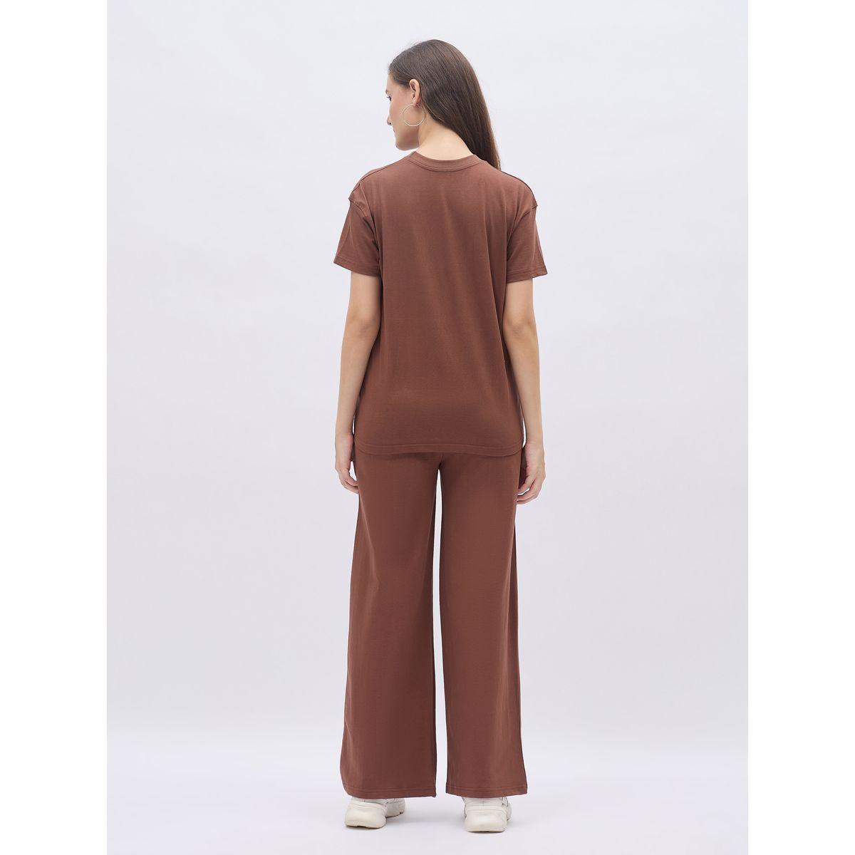 Styli Brown Graphic Boxy T-Shirt and Wide Leg Joggers Co-Ords-women-clothing-coordsets-image-5
