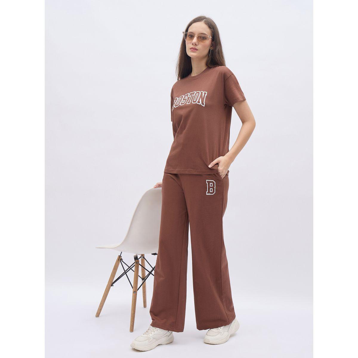 Styli Brown Graphic Boxy T-Shirt and Wide Leg Joggers Co-Ords-women-clothing-coordsets-image-6