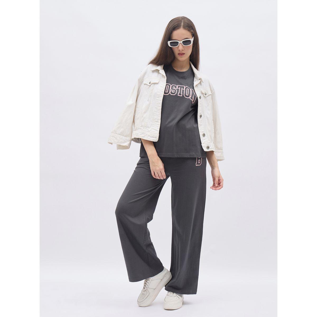 Styli Charcoal Graphic Boxy T-Shirt and Wide Leg Joggers Co-Ords-women-clothing-coordsets-image-1