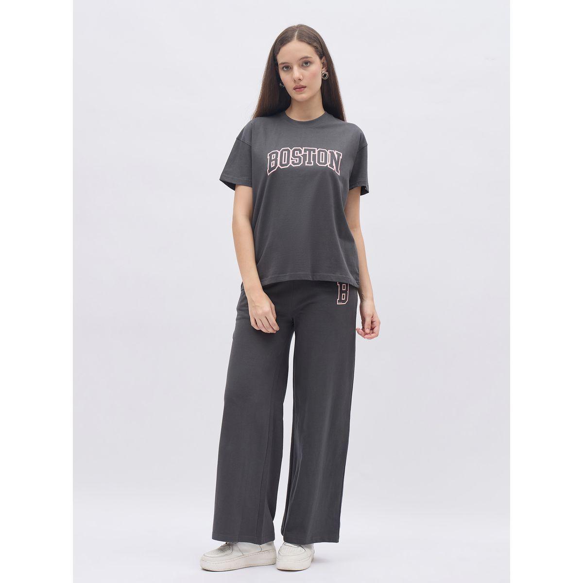 Styli Charcoal Graphic Boxy T-Shirt and Wide Leg Joggers Co-Ords-women-clothing-coordsets-image-2
