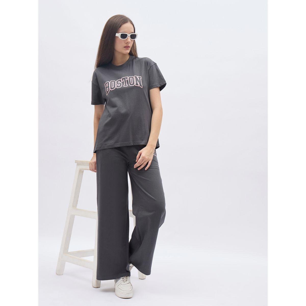 Styli Charcoal Graphic Boxy T-Shirt and Wide Leg Joggers Co-Ords-women-clothing-coordsets-image-6