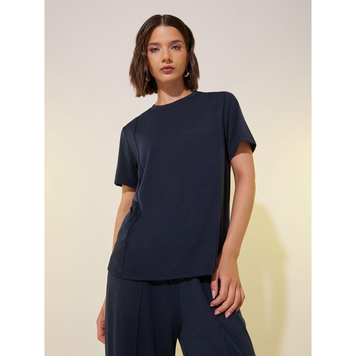 Styli Solid Short Sleeve T-Shirt and Wide Leg Pants Co-Ords-women-clothing-coordsets-image-2
