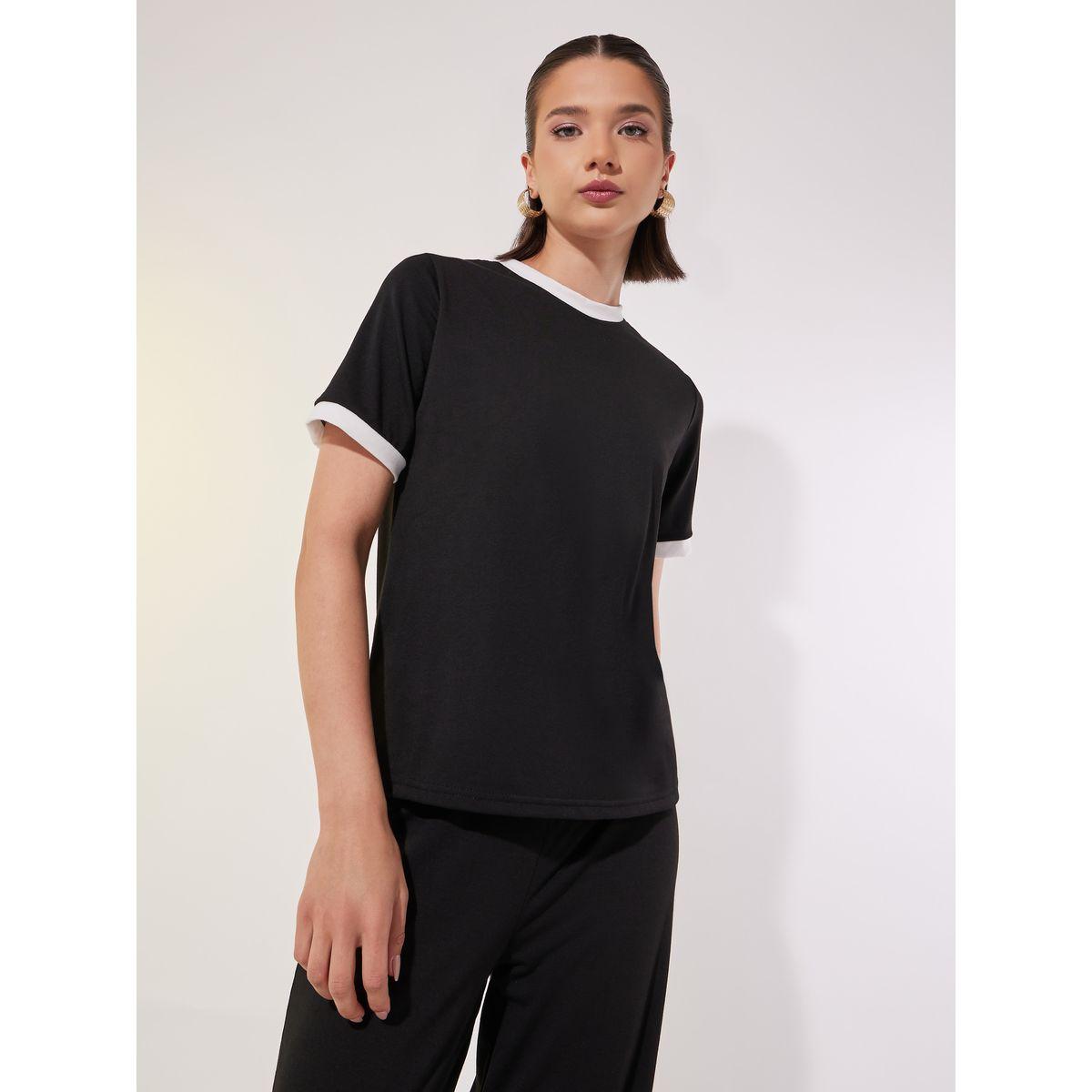 Styli Contrast Trim Short Sleeve T-Shirt and Pants Co-Ords-women-clothing-coordsets-image-3