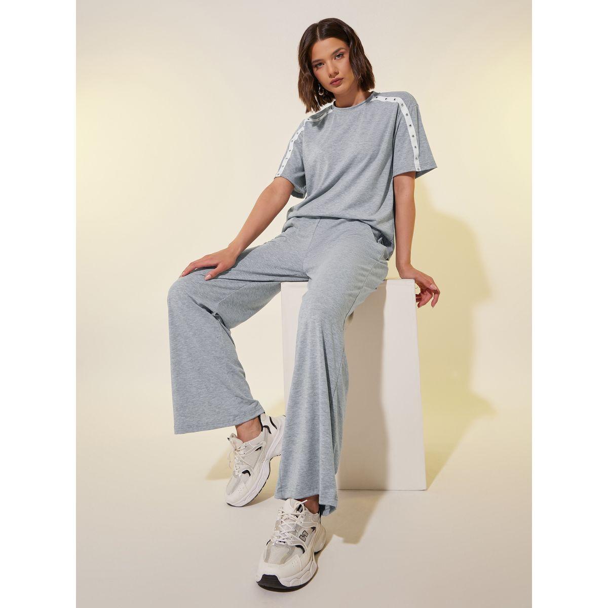 Styli Studded Web Detail Short Sleeve T-Shirt and Pants Co-Ords-women-clothing-coordsets-image-1