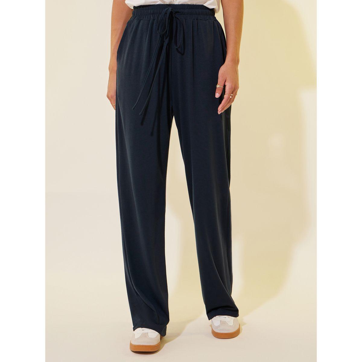 بنطال سادة بأرجل واسعة وأربطة-women-clothing-bottoms-joggers-image-2