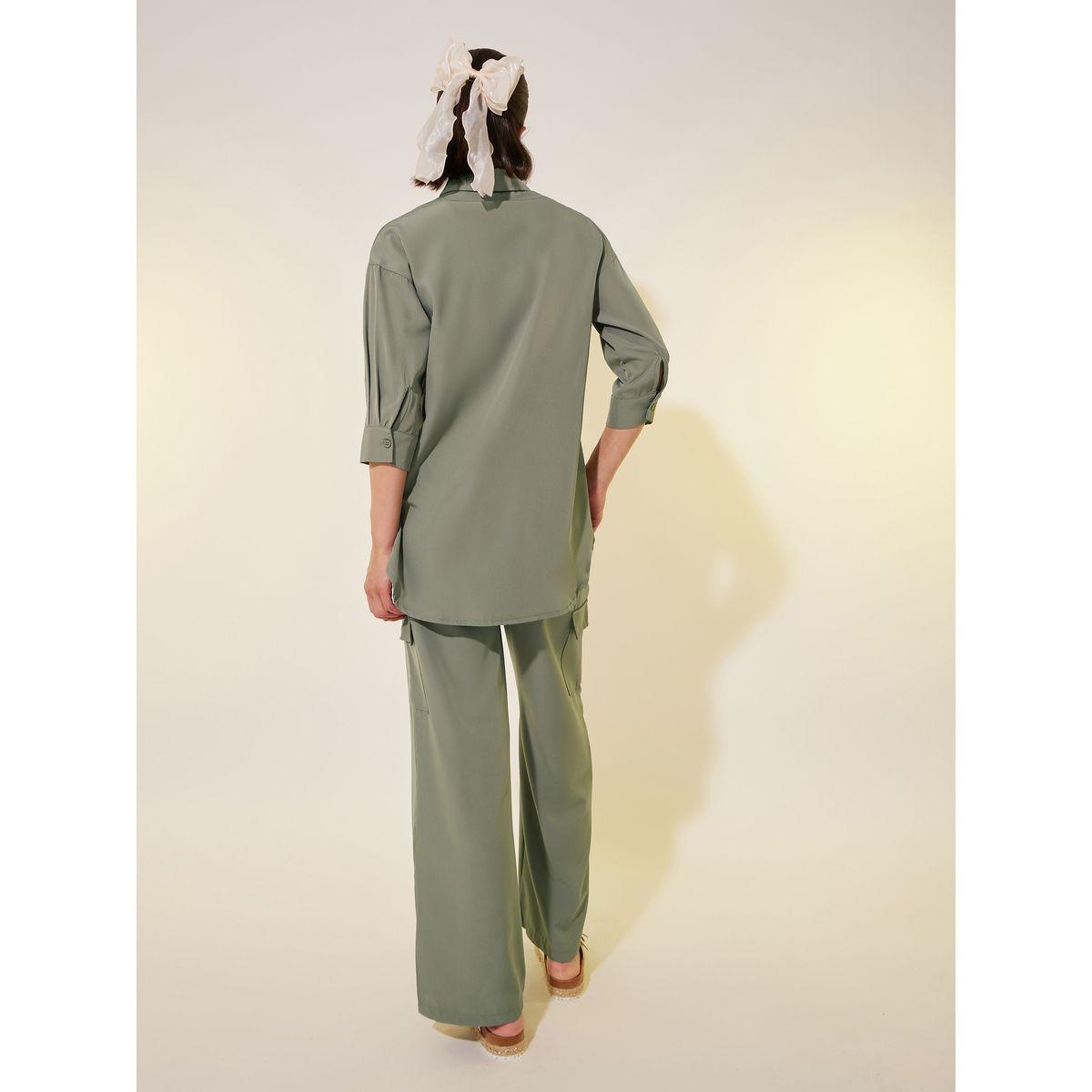 Styli Solid 3/4 Sleeve Pocket Detail Shirt and Pants Co-Ords-women-clothing-coordsets-image-6