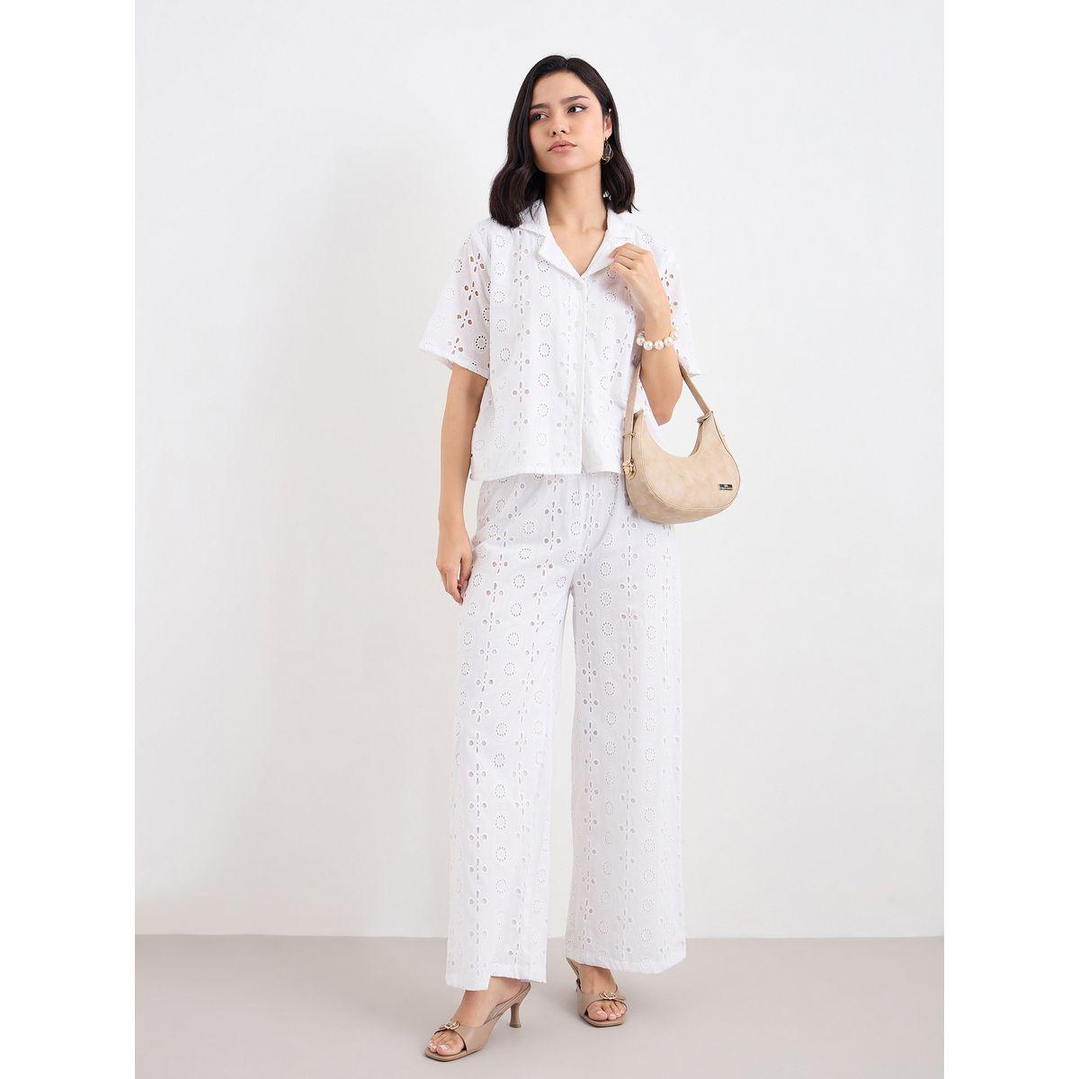 Styli Women White Schiffli Shirt and Pants Co-Ords-women-clothing-coordsets-image-1