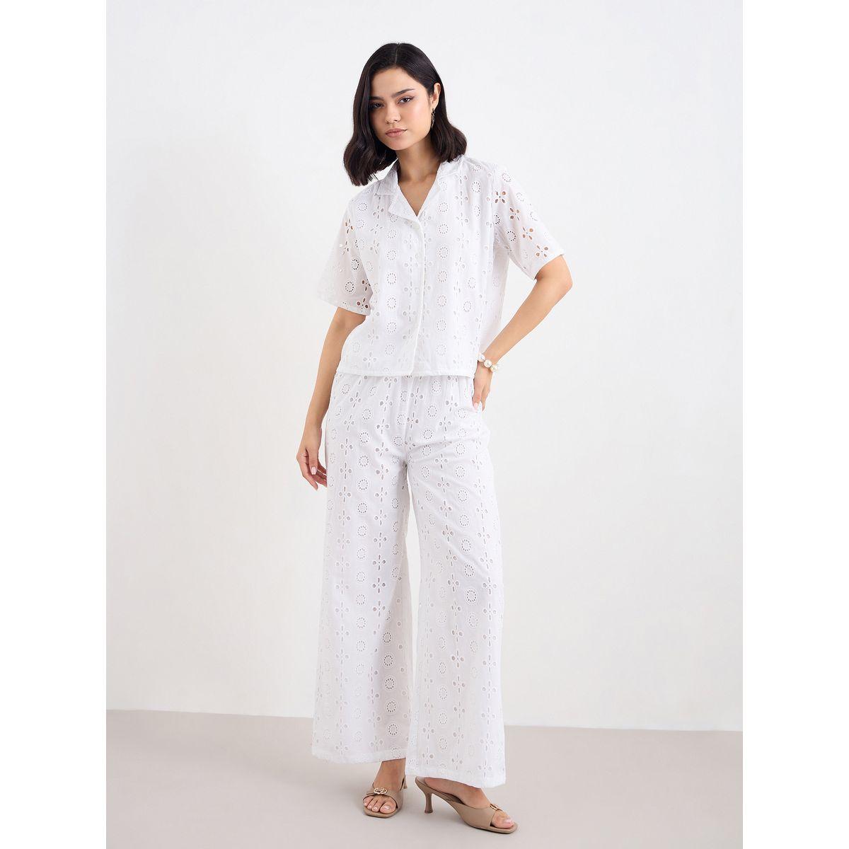 Styli Women White Schiffli Shirt and Pants Co-Ords-women-clothing-coordsets-image-2