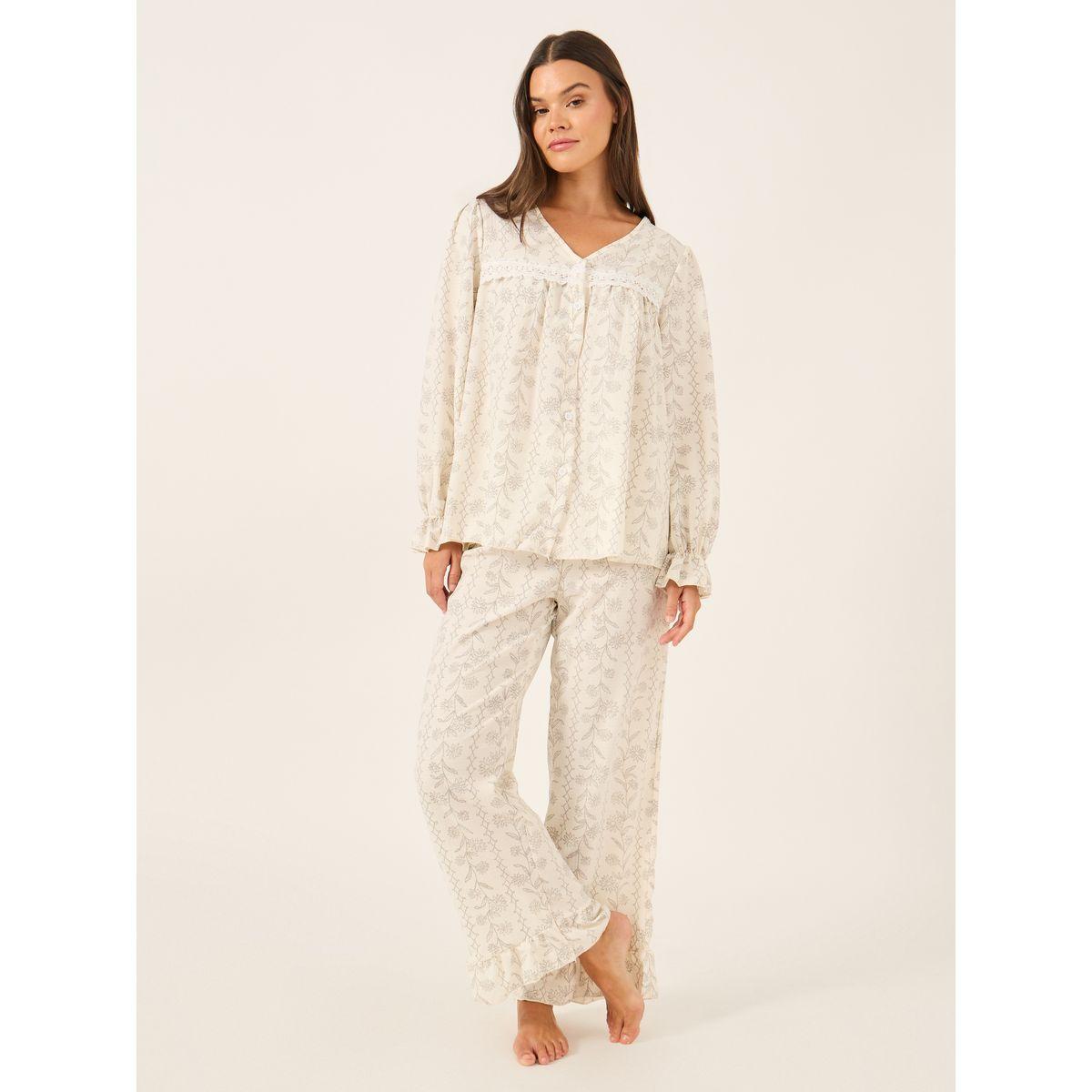 Styli All-Over Floral Print Lace Insert Long Sleeve Top and Ruffle Hem Pyjama Set-women-clothing-nightwear-pyjamas-longsets-image-2