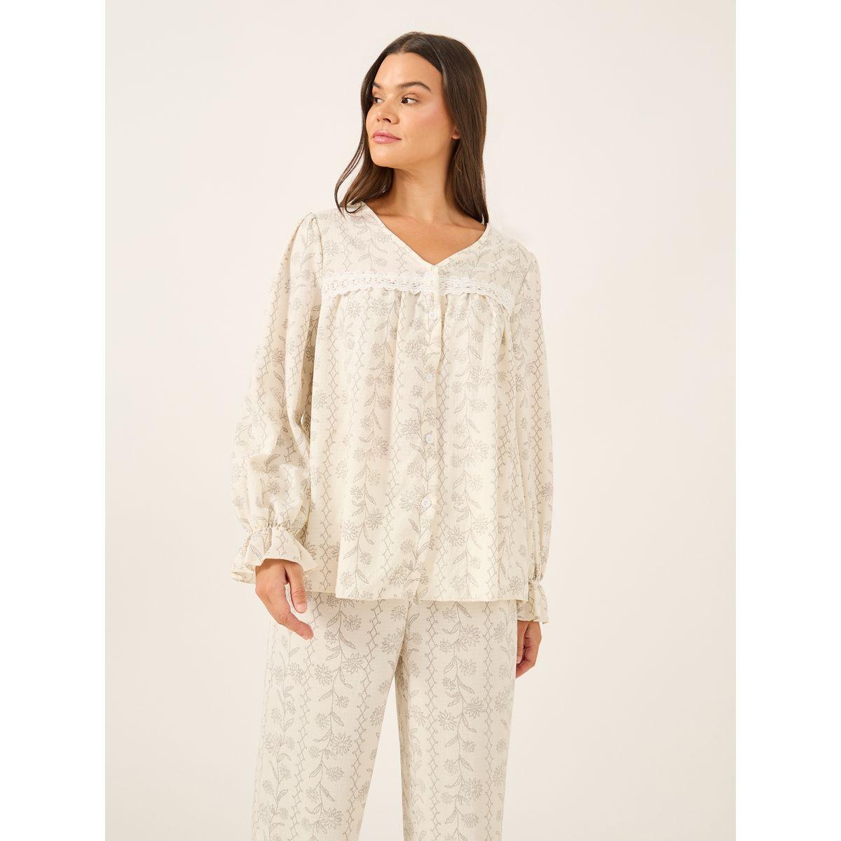 Styli All-Over Floral Print Lace Insert Long Sleeve Top and Ruffle Hem Pyjama Set-women-clothing-nightwear-pyjamas-longsets-image-3