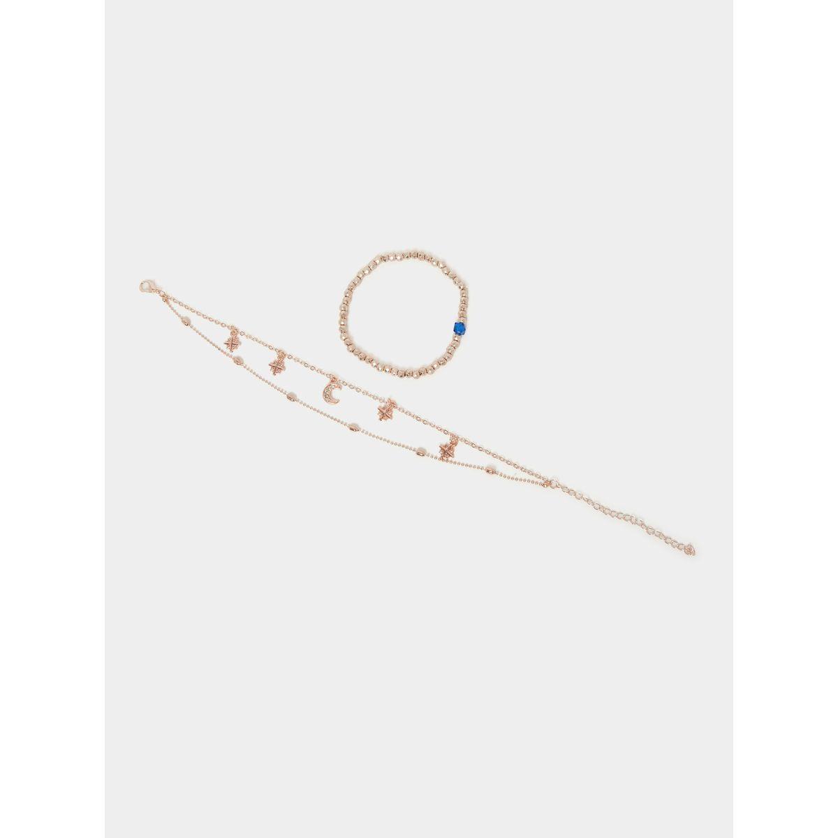 Styli Set of 2 - Layered and Beaded Anklet-women-watchesandjewellery-jewellery-anklets-image-2