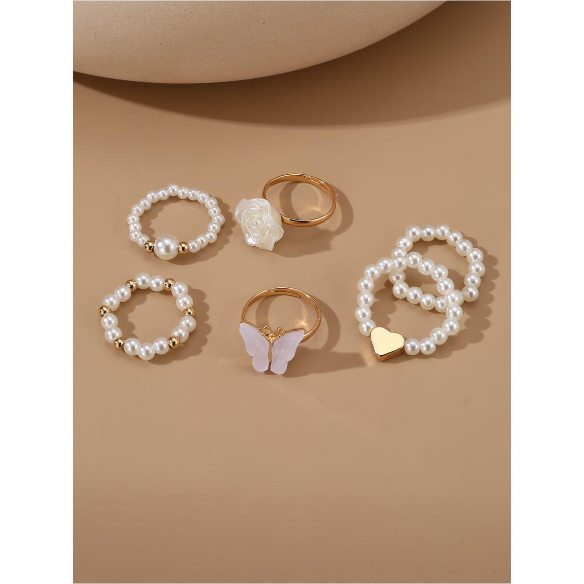 Styli Set of 6 - Faux Pearl Rings-women-watchesandjewellery-jewellery-rings-image-3