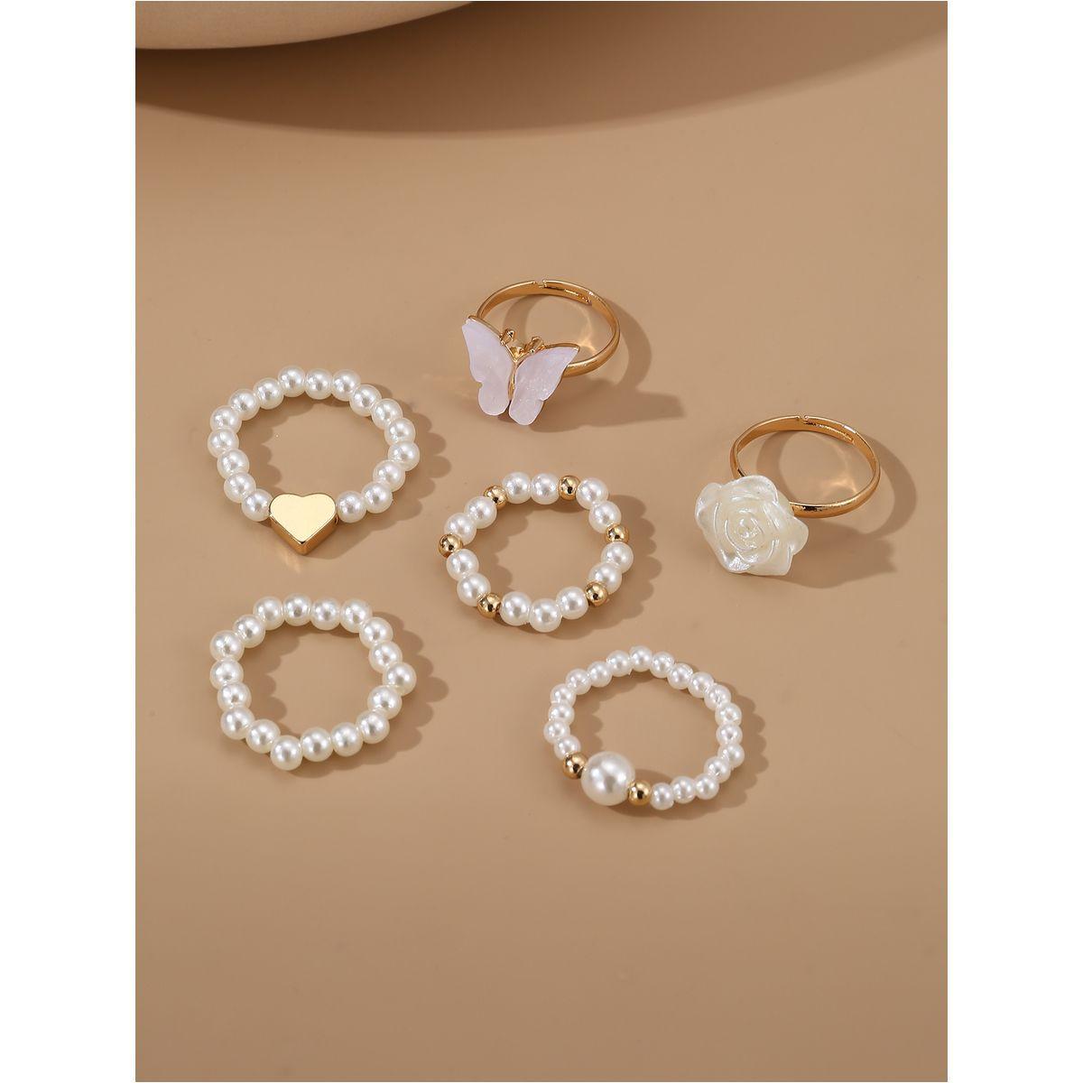 Styli Set of 6 - Faux Pearl Rings-women-watchesandjewellery-jewellery-rings-image-4