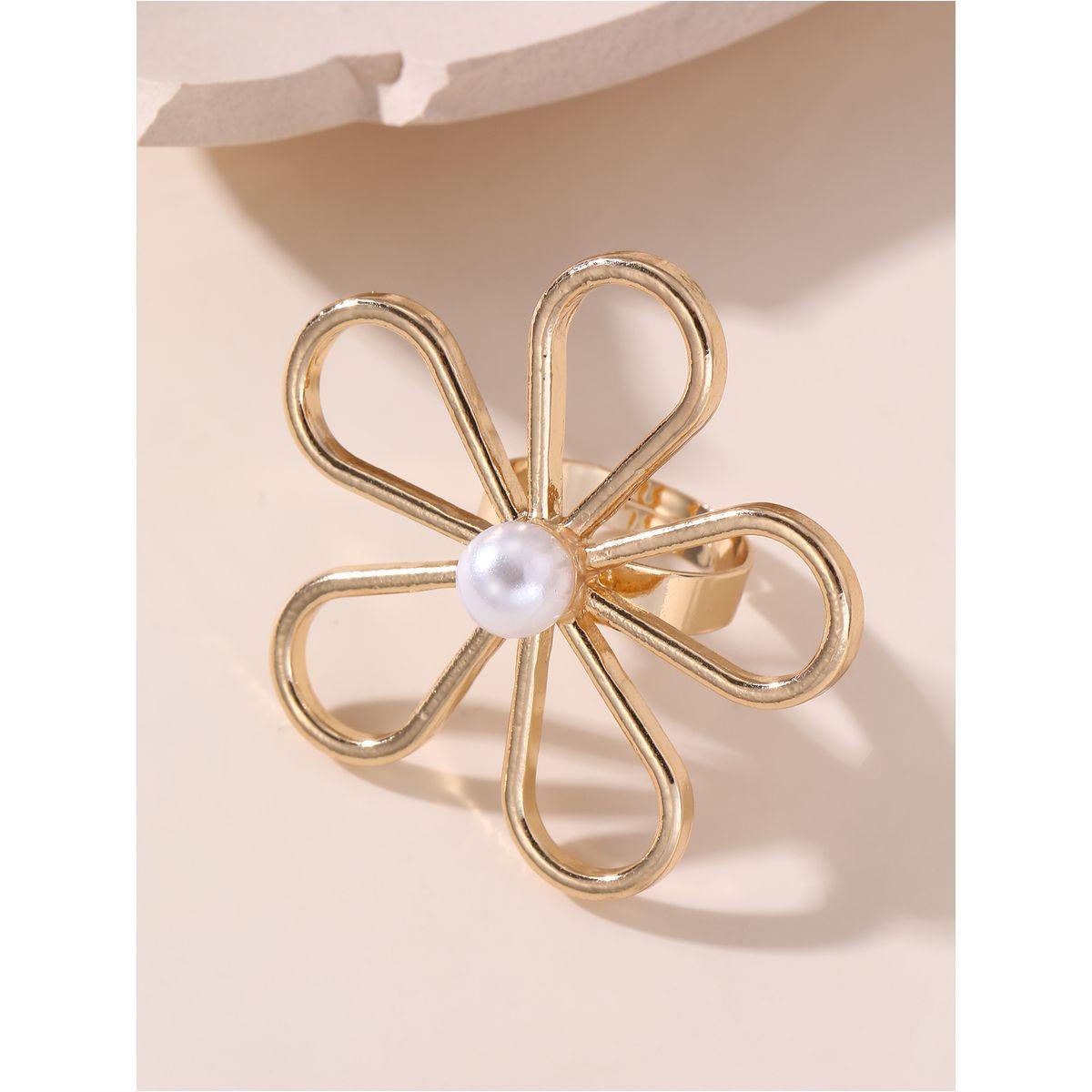 Styli Faux Pearl Embellished Flower Ring-women-watchesandjewellery-jewellery-rings-image-2