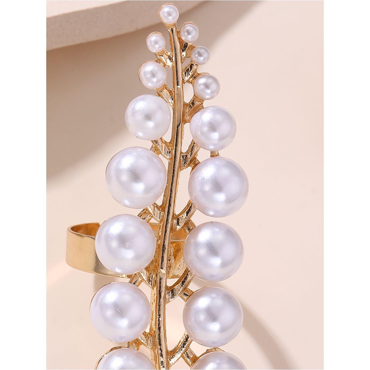 Styli Embellished Faux Pearl Leaf Ring-women-watchesandjewellery-jewellery-rings-image-3