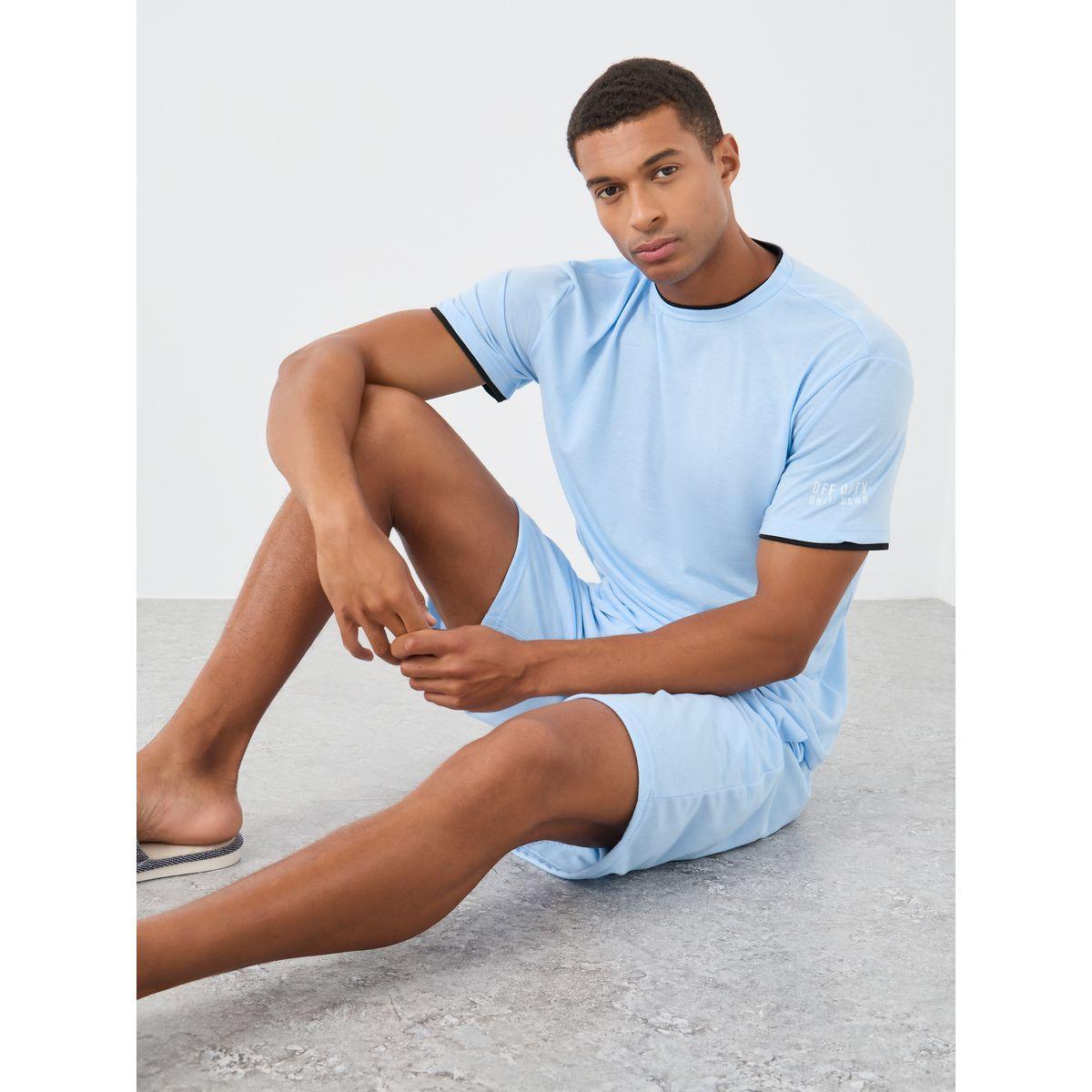Styli Sloan Print Round Neck T-Shirt and Shorts Pyjama Set-men-clothing-nightwear-sets-image-1