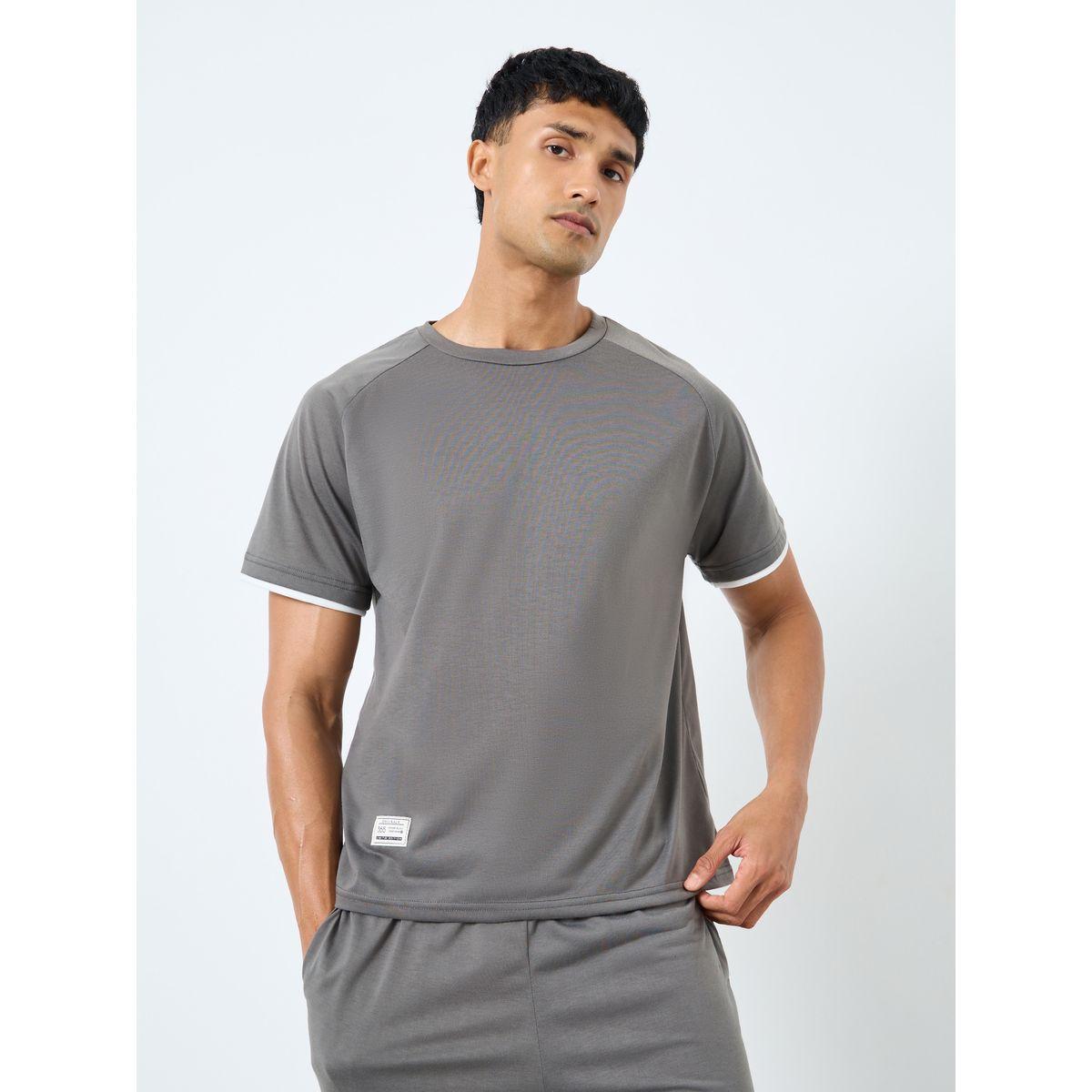 Styli Charcoal Woven Badge Detail T-Shirt and Shorts Set-men-clothing-nightwear-sets-image-2