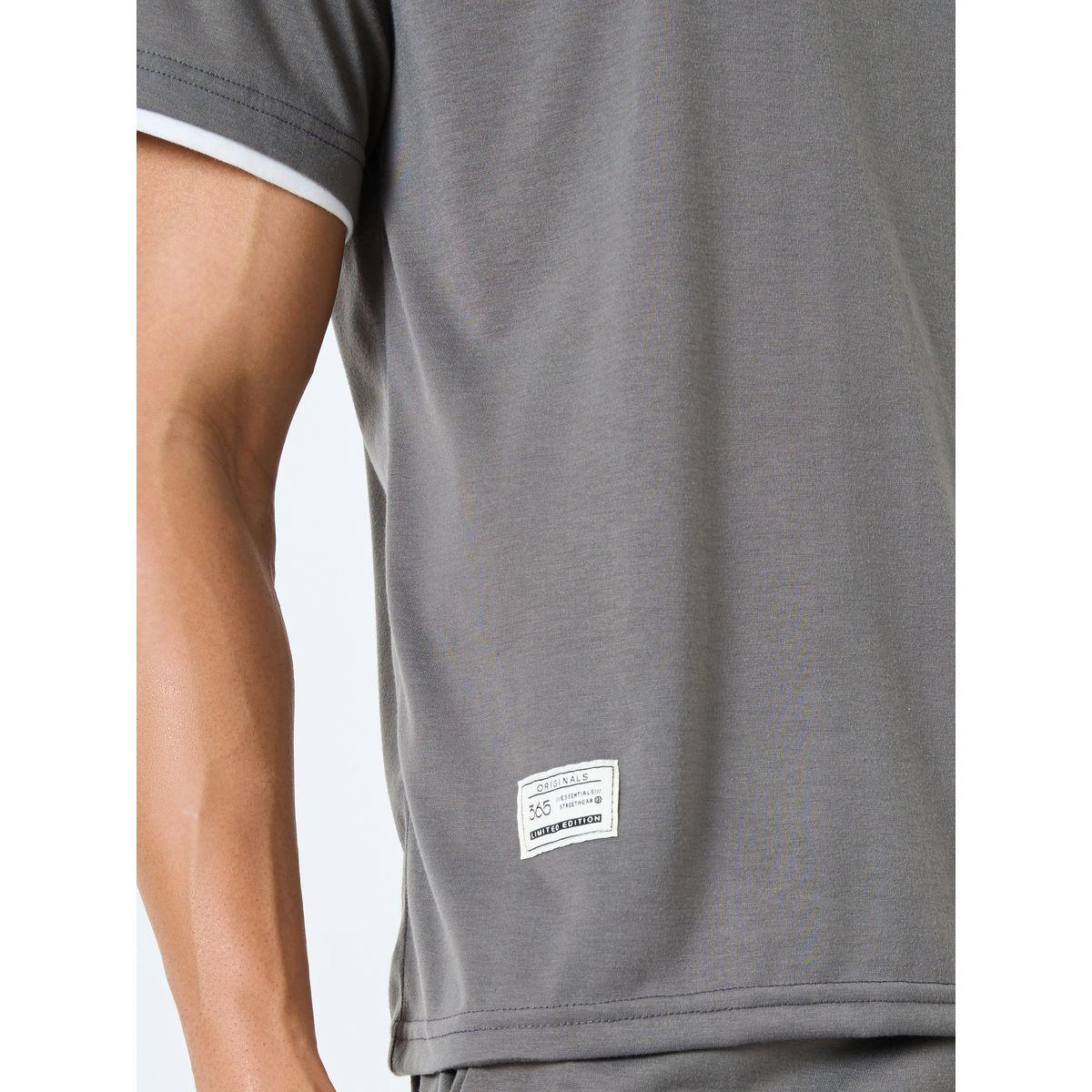 Styli Charcoal Woven Badge Detail T-Shirt and Shorts Set-men-clothing-nightwear-sets-image-3