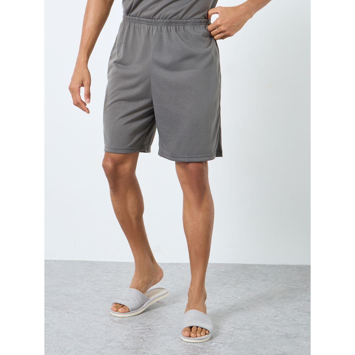 Styli Charcoal Woven Badge Detail T-Shirt and Shorts Set-men-clothing-nightwear-sets-image-5