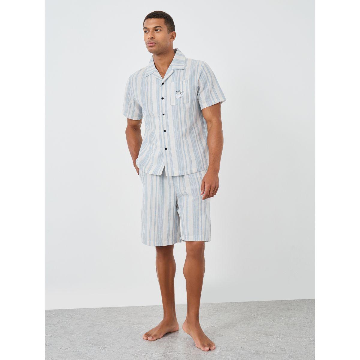 Styli Men Striped Short Sleeve Shirt and Shorts Set-men-clothing-nightwear-sets-image-1