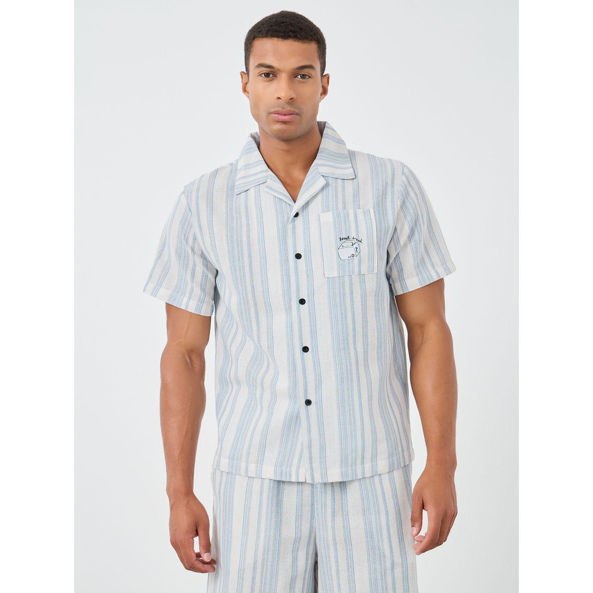 Styli Men Striped Short Sleeve Shirt and Shorts Set-men-clothing-nightwear-sets-image-2