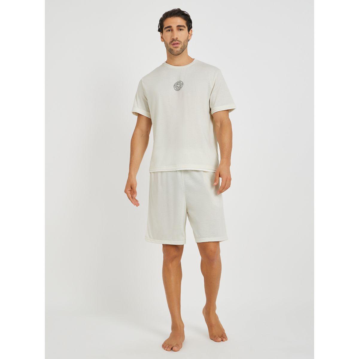 Styli Minimal Print T-Shirt and Shorts Pyjama Set-men-clothing-nightwear-sets-image-1