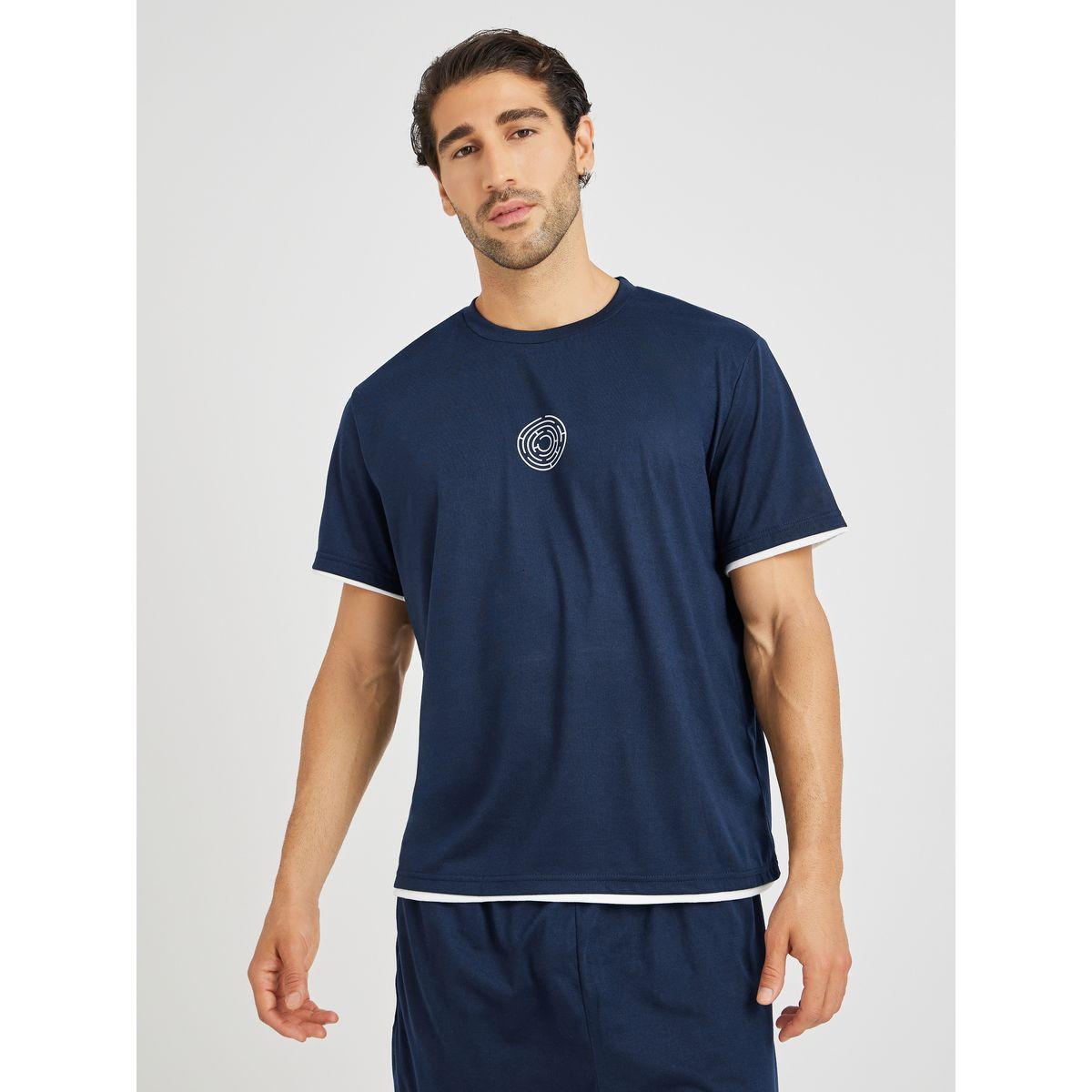Styli Minimal Print T-Shirt and Shorts Pyjama Set-men-clothing-nightwear-sets-image-2