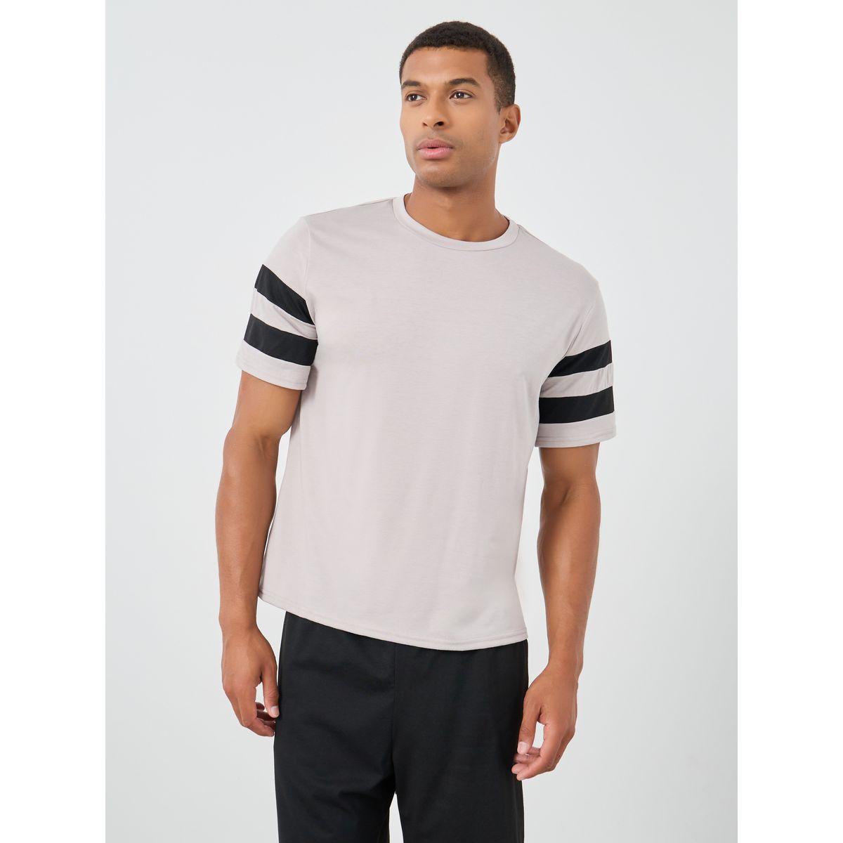 Styli Men Contrast Striped Short Sleeve T-Shirt and Shorts Set-men-clothing-nightwear-sets-image-2
