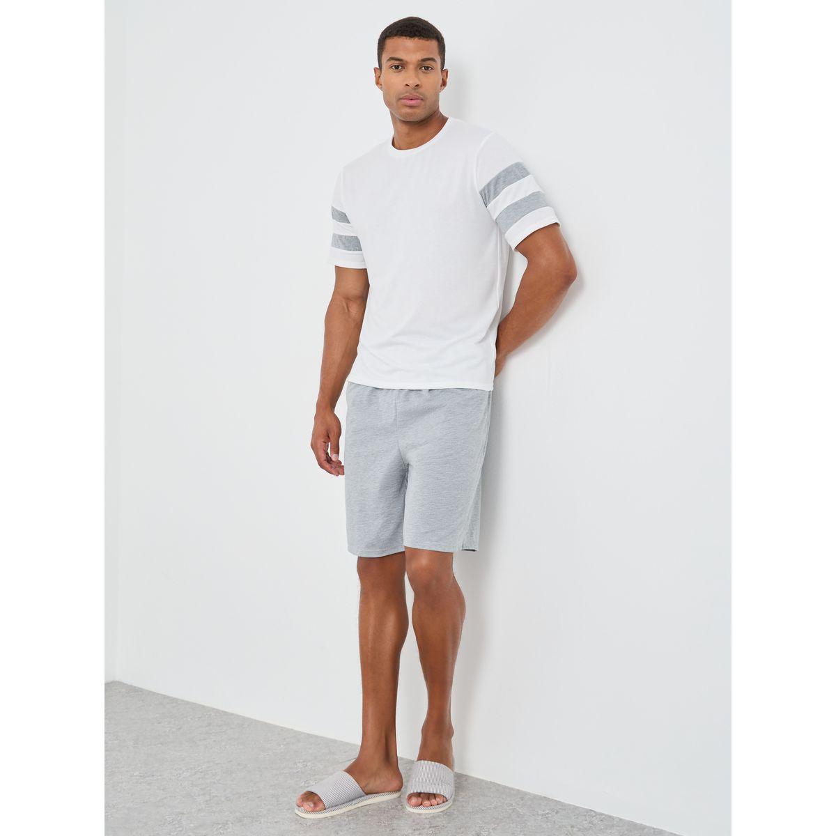 Styli Men Contrast Striped Short Sleeve T-Shirt and Shorts Set-men-clothing-nightwear-sets-image-1