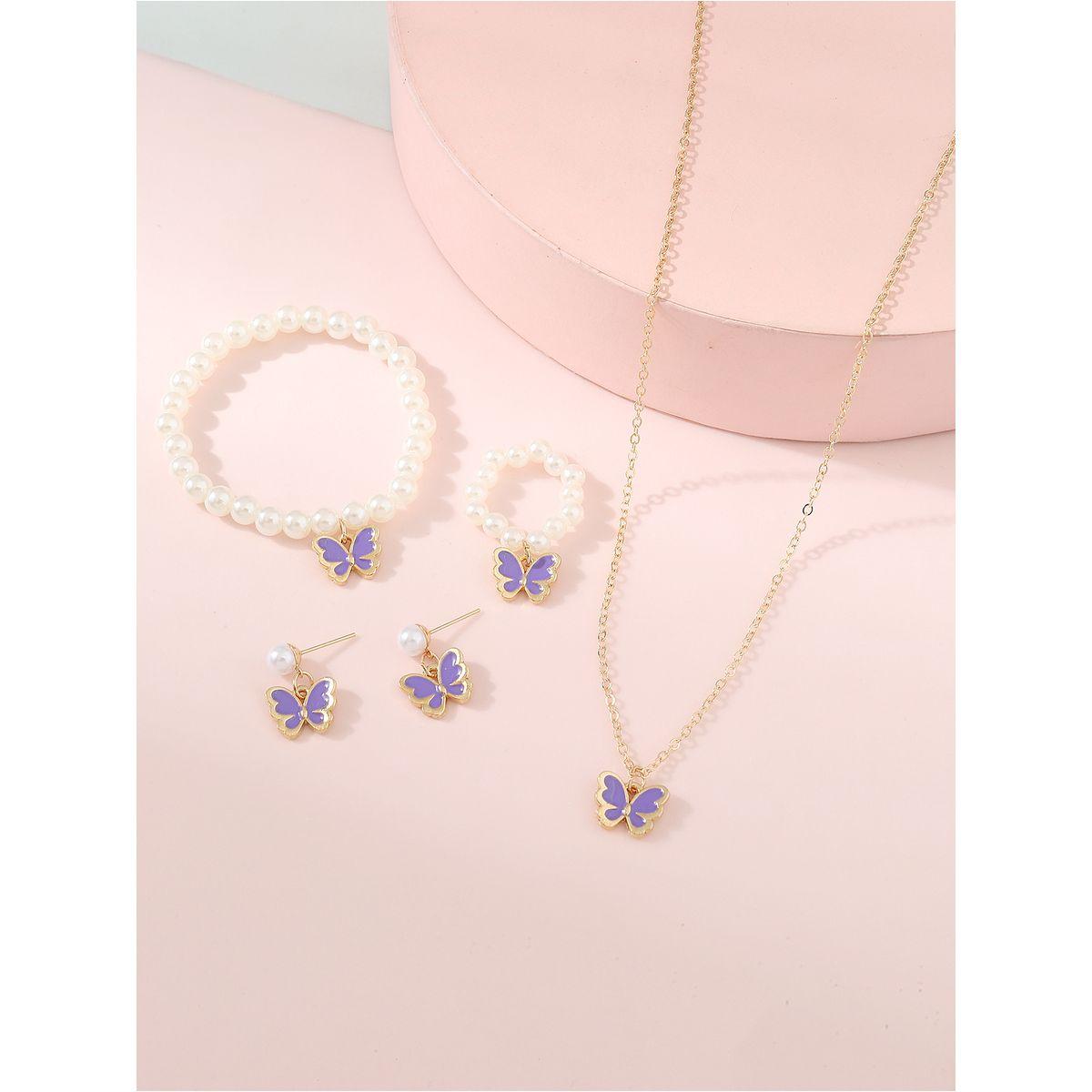 Styli Set of 4 - Butterfly Pendant Faux Pearl Necklace, Bracelet, Earrings and Ring-women-watchesandjewellery-jewellery-jewellerysets-image-1