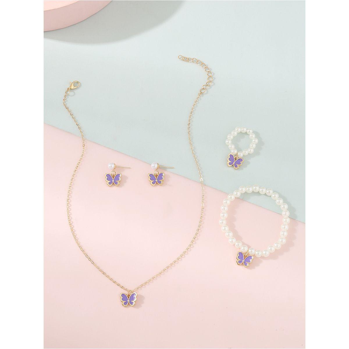 Styli Set of 4 - Butterfly Pendant Faux Pearl Necklace, Bracelet, Earrings and Ring-women-watchesandjewellery-jewellery-jewellerysets-image-4